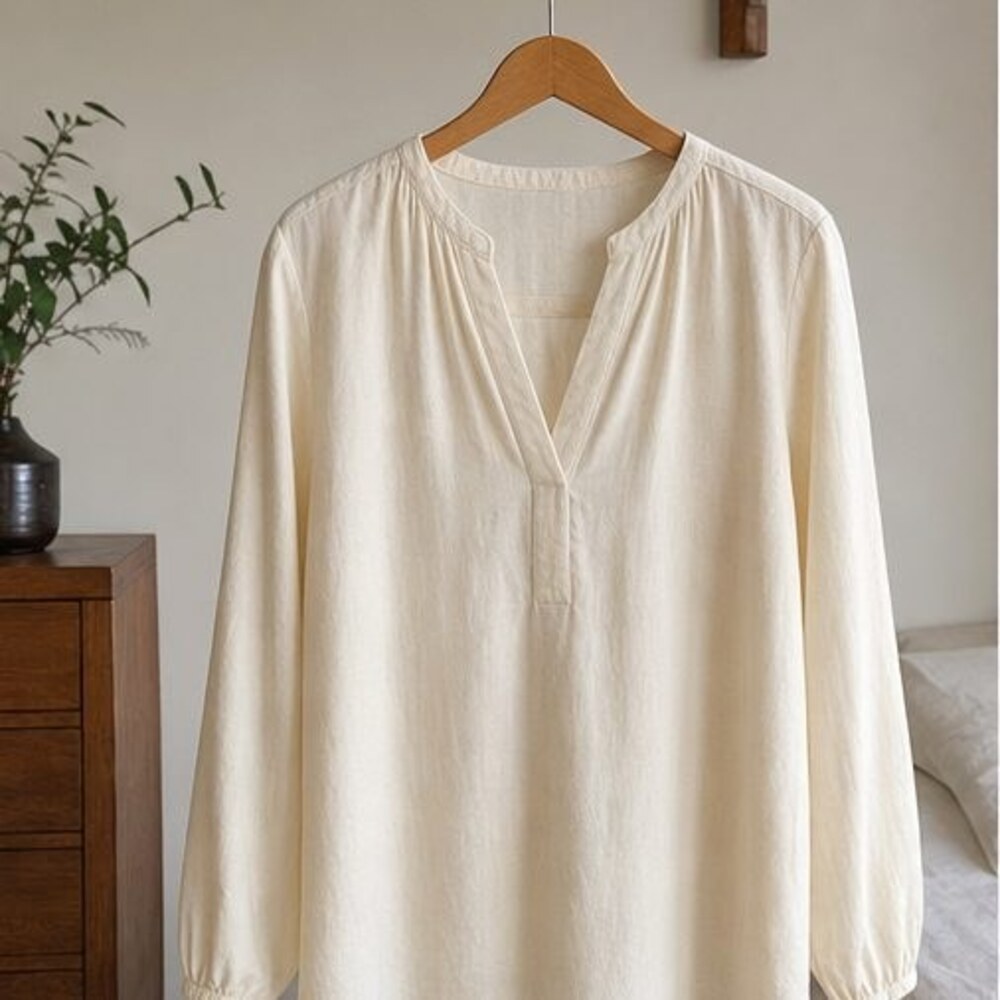 Cream V Neck Top